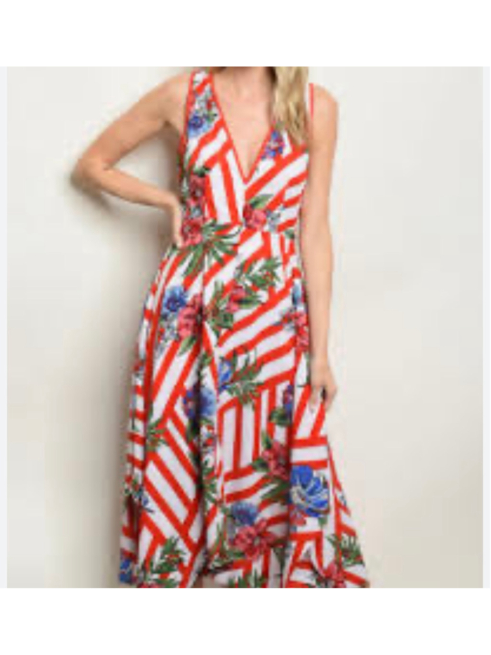 Vintage retro maxi dress floral asymmetrical plunge halter boho fairy festival M
